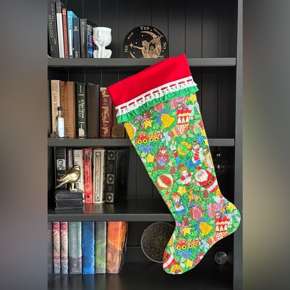Vintage 80’s American Greetings Christmas fabric handmade Quilted XL Stocking - Picture 4 of 7